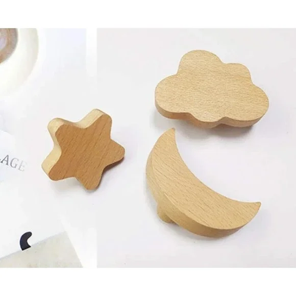 Moon Star Cloud Wall Hooks for Nursery, Boho Nursery Decor, Natural Wood  Hooks
